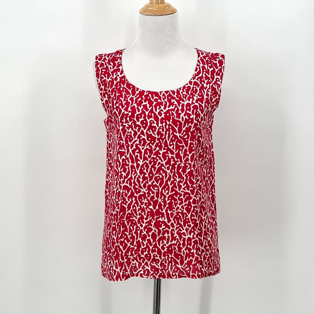 Saint Laurent Rive Gauche Shell Women 36 Red Coral Print Sleeveless Linen Blend